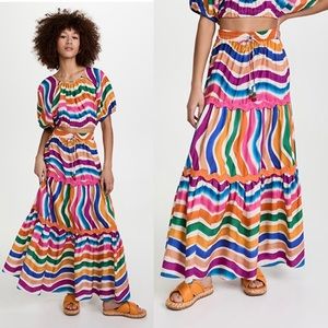 NWT 💃🏻 FARM Rio Dancing Stripes Maxi Skirt